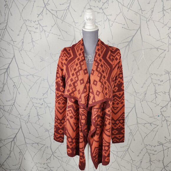 Staring At Stars Orange Artsy Aztec Print Waterfall Cardigan - Picture 2 of 8